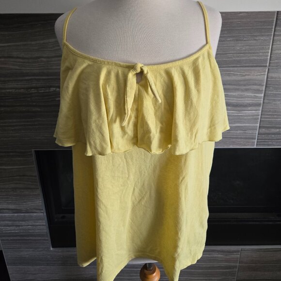 Warehouse One Yellow Ruffle Tank Top Plus Size 2X Summer Tie Front EUC - Picture 1 of 2